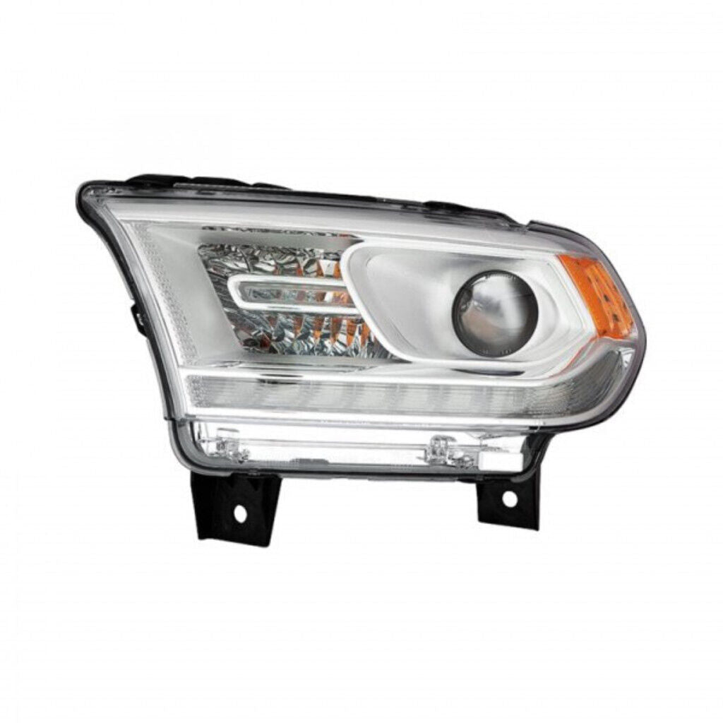 Phare avant gauche (côté conducteur) pour Dodge Durango 2016-2020, halogène, enjoliveur chromé, LED avec feux de jour, sans logo, haute qualité, CH2502306 - Hunt Parts