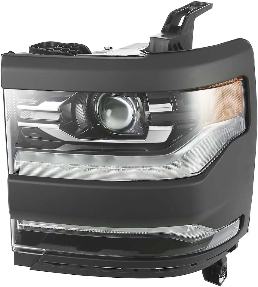 Phare avant gauche (côté conducteur) pour Chevrolet Silverado 1500 (2016-2018) avec enjoliveur LED PTM de haute qualité, référence GM2502456 - Hunt Parts