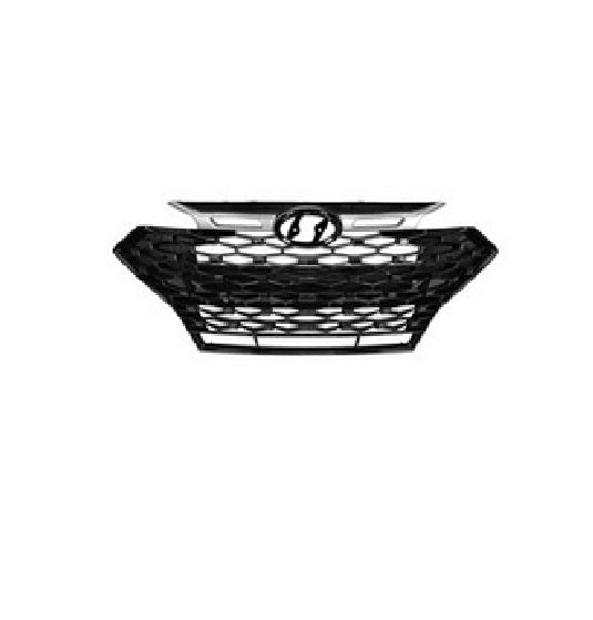 Grille Front Hyundai Elantra Sedan 2019-2020 Gloss Black With Satin Molding Without Emblem , Hy1200246