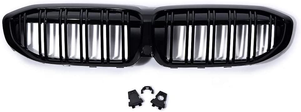 Calandre BMW 330i 2019-2021 Noir brillant avec cadre chromé, compatible avec la finition caméra/Luxury Line sans pack M, BM1200303