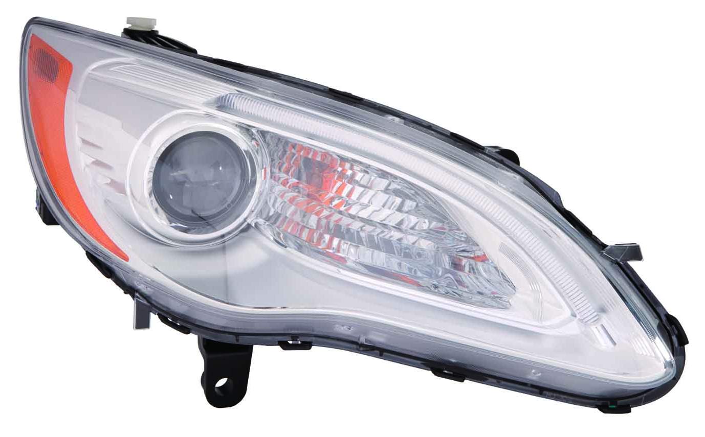 Phare avant côté passager pour Chrysler 200 Cabriolet 2011-2014, halogène, enjoliveur chromé (sauf modèle S), référence CH2519140C - Hunt Parts