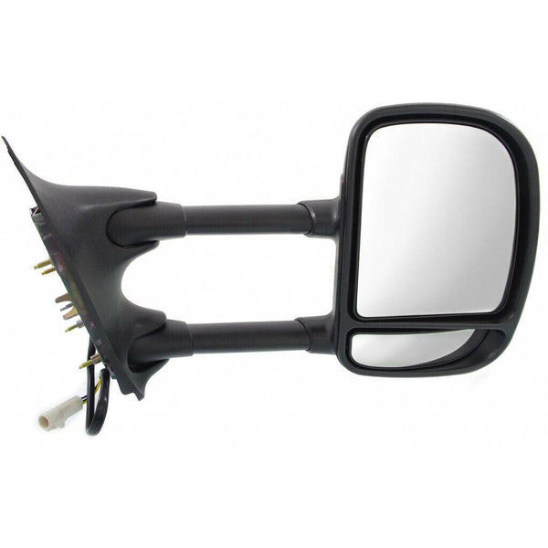 1999-2004 Ford F250 Mirror Passenger Side Power Textured Dual Arm/Glass Telescopic Type Round Plug