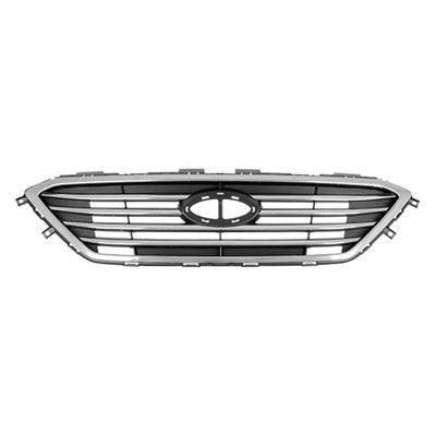 2015-2017 Hyundai Sonata Grille With Chrome Front 4 Bars Ptd Silver Gray Without Sport Pkg/Auto Cruise