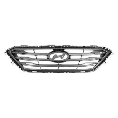 2015-2017 Hyundai Sonata Grille With Chrome/Black Molding 3 Bars Without Auto Cruise Ptd Silver Gray Sport