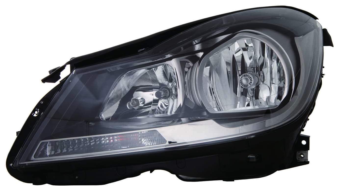 Phare avant gauche (côté conducteur) Mercedes C250 2012-2015, halogène, boîtier noir, coupé, sans clignotant d'angle, référence MB2502186C - Hunt Parts