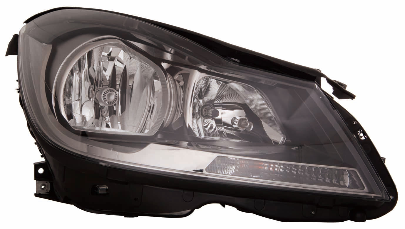 Phare avant côté passager Mercedes C250 2012-2015 Coupé halogène, boîtier noir, sans clignotant d'angle, référence MB2503186C - Hunt Parts