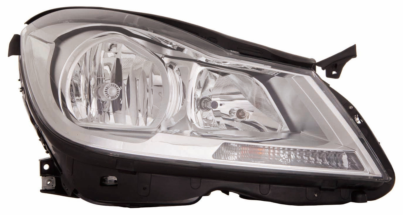 Phare avant côté passager Mercedes C250 2012-2014, halogène, boîtier chromé, berline, sans clignotant d'angle, référence MB2503187C - Hunt Parts