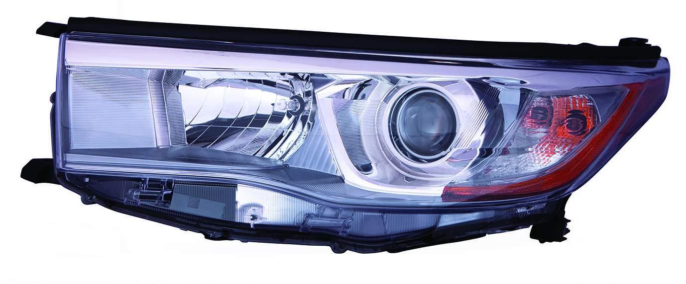 Phare avant côté conducteur pour Toyota Highlander 2014-2016 avec enjoliveur chromé fumé de haute qualité, TO2502225